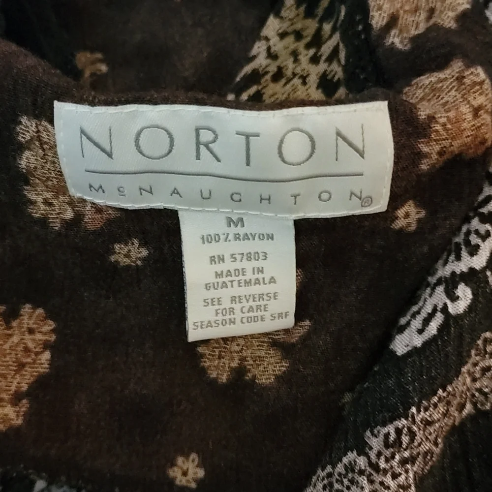 Norton McNaughton Midi Dress Size Medium Brown Black Rayon - Picture 2 of 3